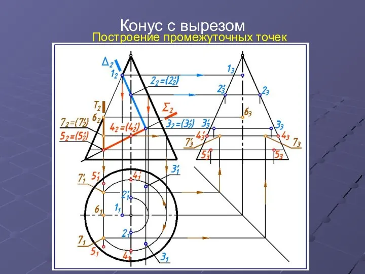 Конус с вырезом Построение промежуточных точек