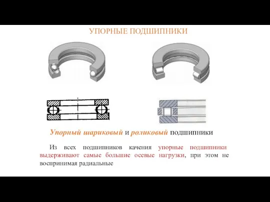 УПОРНЫЕ ПОДШИПНИКИ Упорный шариковый и роликовый подшипники Из всех подшипников качения