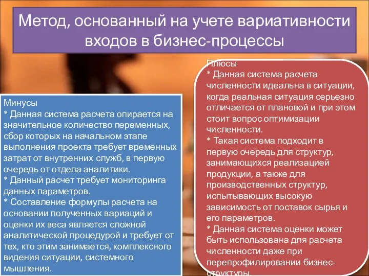 Плюсы * Данная система расчета численности идеальна в ситуации, когда реальная