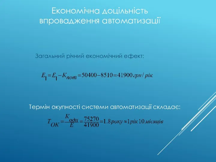 Загальний річний економічний ефект: Термін окупності системи автоматизації складає: Економічна доцільність впровадження автоматизації