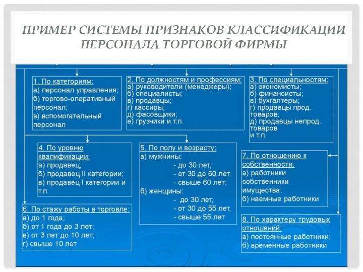 ПРИМЕР СИСТЕМЫ ПРИЗНАКОВ КЛАССИФИКАЦИИ ПЕРСОНАЛА ТОРГОВОЙ ФИРМЫ