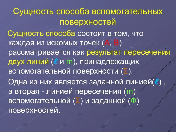 Сущность способа вспомогательных поверхностей Сущность способа состоит в том, что каждая