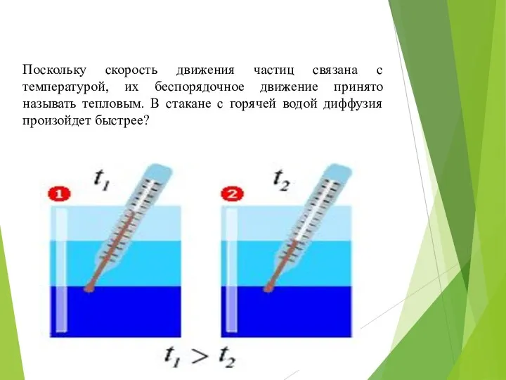 Поскольку скорость движения частиц связана с температурой, их беспорядочное движение принято