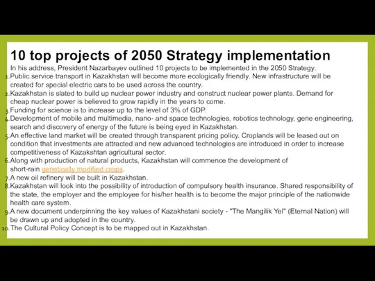 10 top projects of 2050 Strategy implementation In his address, President