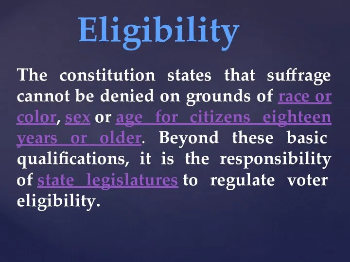 The constitution states that suffrage cannot be denied on grounds of