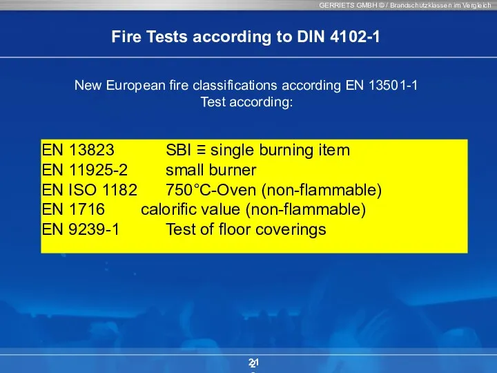 GERRIETS GMBH © / Brandschutzklassen im Vergleich 21 New European fire