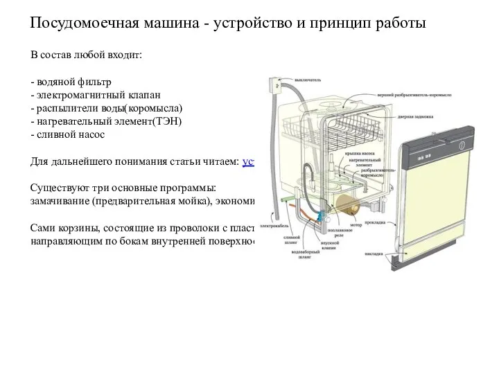 Посудомоечная машина - устройство и принцип работы В состав любой входит: