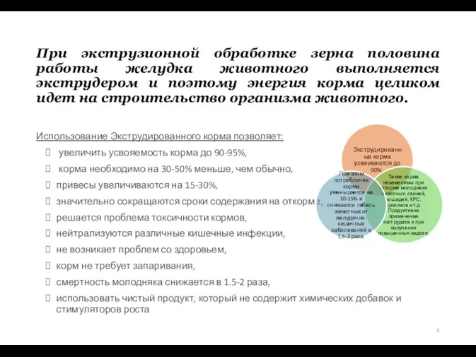 При экструзионной обработке зерна половина работы желудка животного выполняется экструдером и