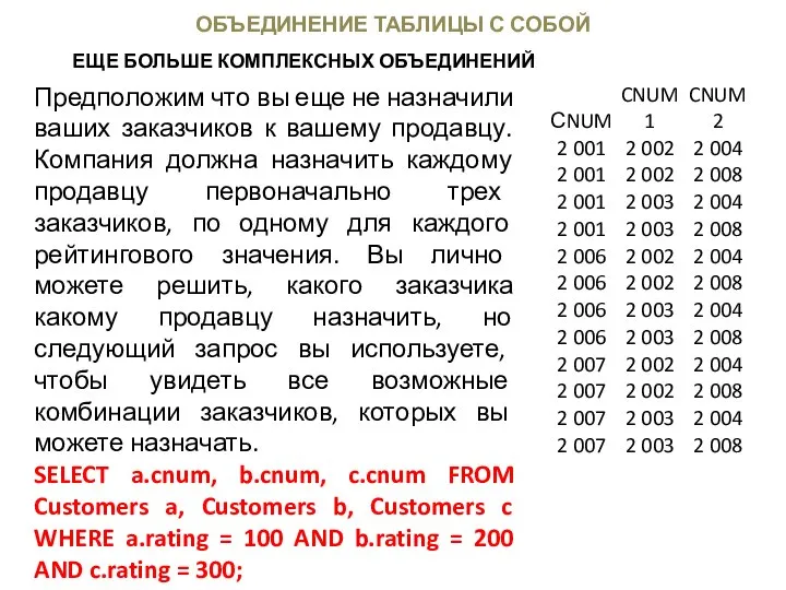 ОБЪЕДИНЕНИЕ ТАБЛИЦЫ С СОБОЙ ЕЩЕ БОЛЬШЕ КОМПЛЕКСНЫХ ОБЪЕДИНЕНИЙ Предположим что вы