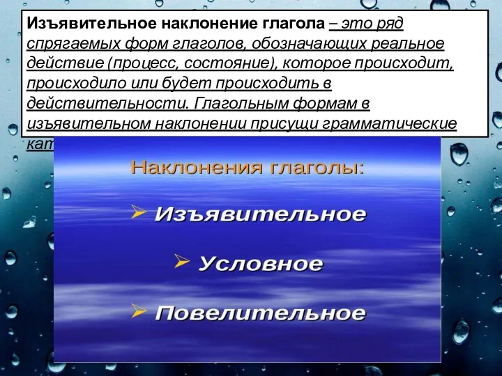 Изъявительное наклонение глагола – это ряд спрягаемых форм глаголов, обозначающих реальное