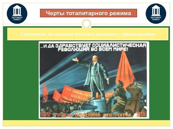 Черты тоталитарного режима Стремление во внешней политики расширить сферы влияния