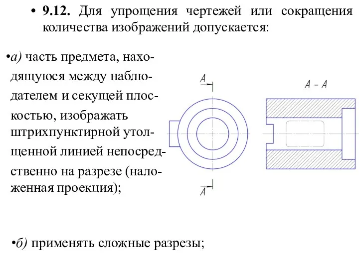 9.12. Для упрощения чертежей или сокращения количества изображений допускается: а) часть