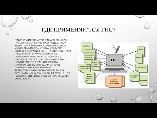 ГДЕ ПРИМЕНЯЮТСЯ ГИС? РИЕЛТОРЫ ИСПОЛЬЗУЮТ ГИС ДЛЯ ПОИСКА, К ПРИМЕРУ, ВСЕХ