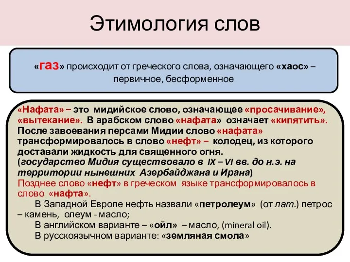 Этимология слов «газ» происходит от греческого слова, означающего «хаос» – первичное,