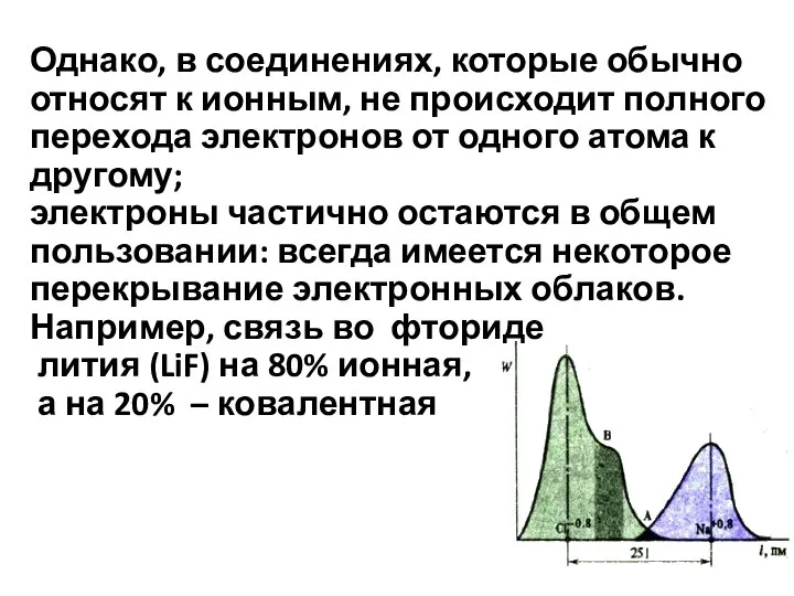 Однако, в соединениях, которые обычно относят к ионным, не происходит полного