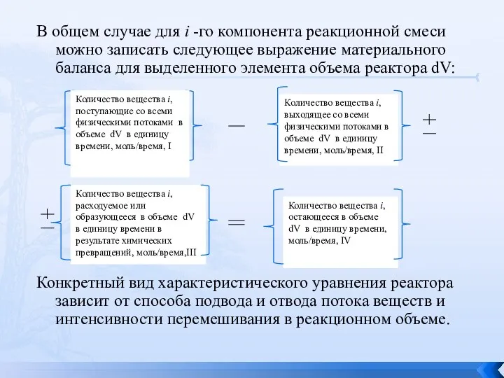 В общем случае для i -го компонента реакционной смеси можно записать