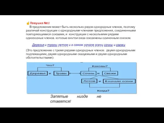 ☝Ловушка №1! В предложении может быть несколько рядов однородных членов, поэтому