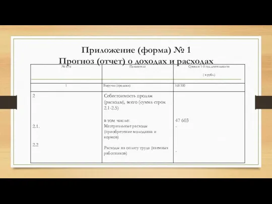 Приложение (форма) № 1 Прогноз (отчет) о доходах и расходах