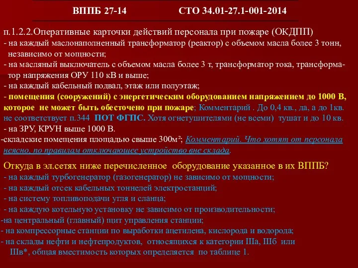 п.1.2.2.Оперативные карточки действий персонала при пожаре (ОКДПП) - на каждый маслонаполненный