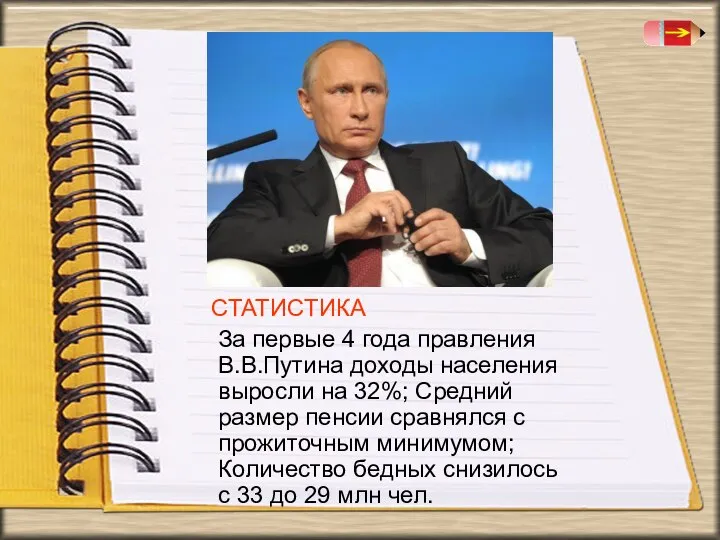 СТАТИСТИКА За первые 4 года правления В.В.Путина доходы населения выросли на