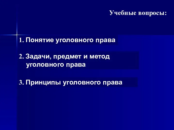 Учебные вопросы: 3. Принципы уголовного права 1. Понятие уголовного права 2.