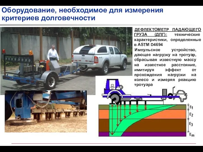 Оборудование, необходимое для измерения критериев долговечности ДЕФЛЕКТОМЕТР ПАДАЮЩЕГО ГРУЗА (ДПГ): технические