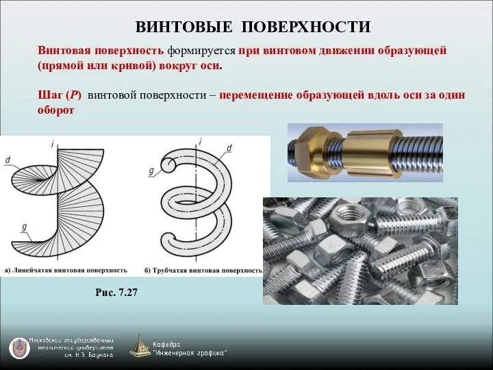 ВИНТОВЫЕ ПОВЕРХНОСТИ Рис. 7.27 Винтовая поверхность формируется при винтовом движении образующей