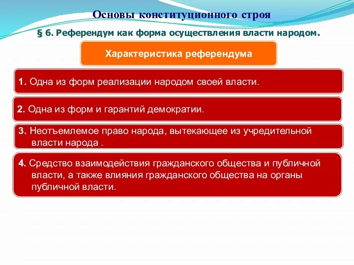 § 6. Референдум как форма осуществления власти народом. Основы конституционного строя