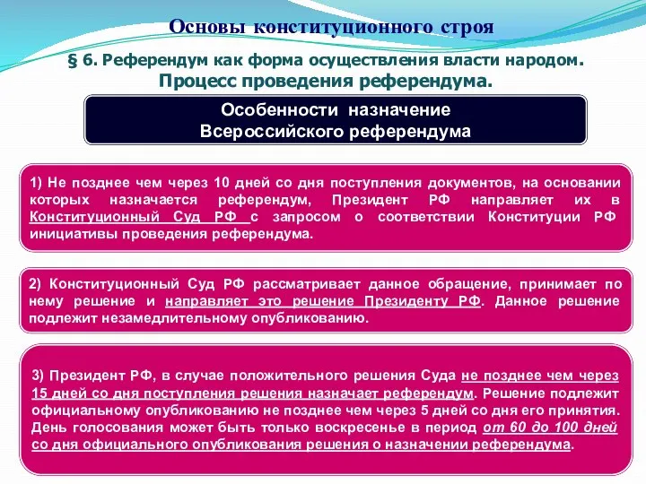 § 6. Референдум как форма осуществления власти народом. Процесс проведения референдума.