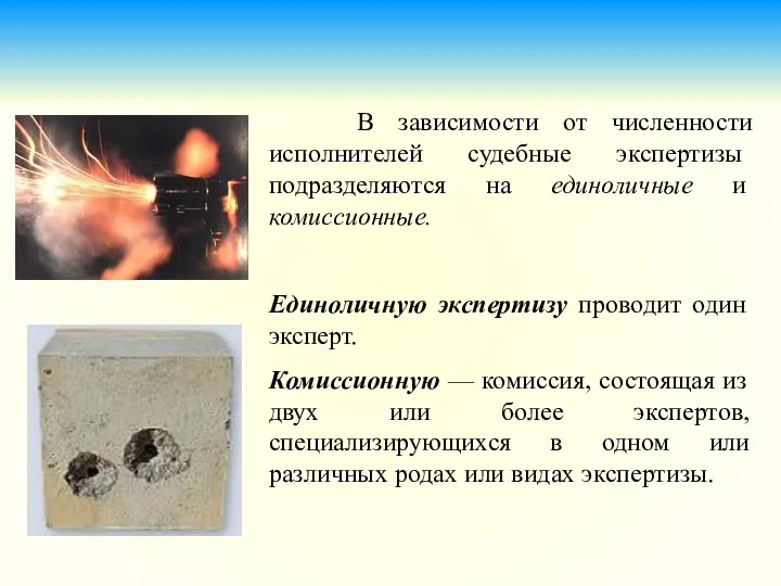 В зависимости от численности исполнителей судебные экспертизы подразделяются на единоличные и