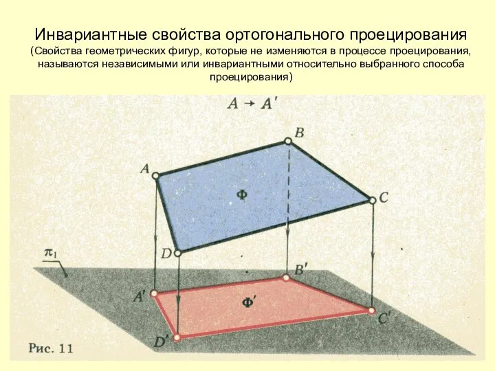 Инвариантные свойства ортогонального проецирования (Свойства геометрических фигур, которые не изменяются в