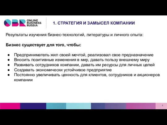 Результаты изучения бизнес-технологий, литературы и личного опыта: Бизнес существует для того,