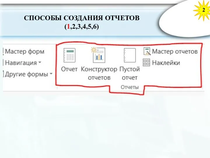 СПОСОБЫ СОЗДАНИЯ ОТЧЕТОВ (1,2,3,4,5,6) 2