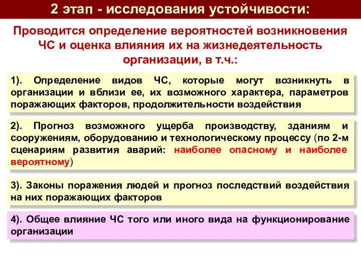 Проводится определение вероятностей возникновения ЧС и оценка влияния их на жизнедеятельность