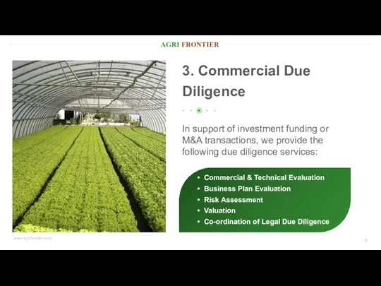 3. Commercial Due Diligence In support of investment funding or M&A