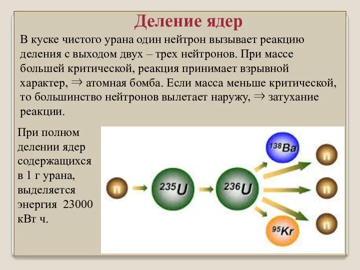 В куске чистого урана один нейтрон вызывает реакцию деления с выходом