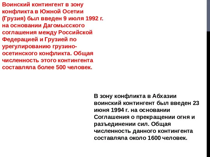 Воинский контингент в зону конфликта в Южной Осетии (Грузия) был введен