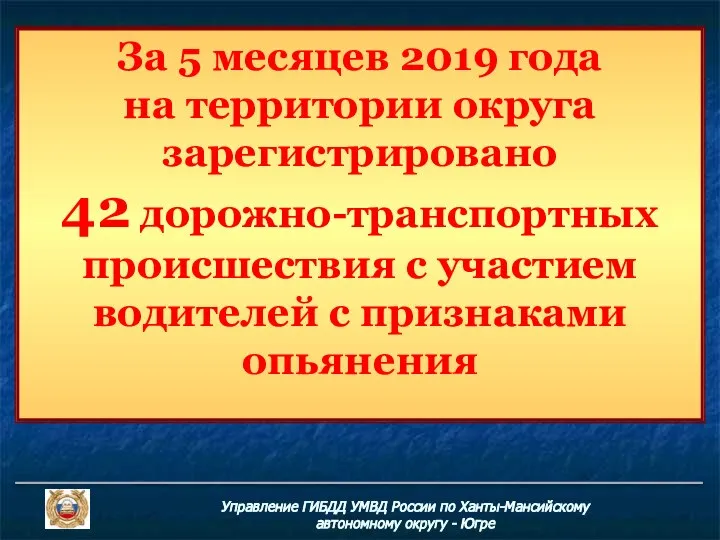 За 5 месяцев 2019 года на территории округа зарегистрировано 42 дорожно-транспортных