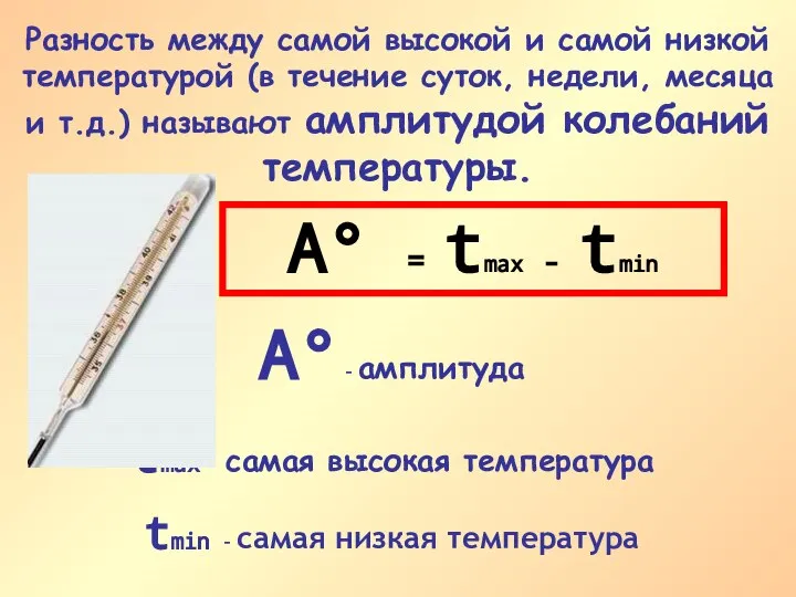 Разность между самой высокой и самой низкой температурой (в течение суток,