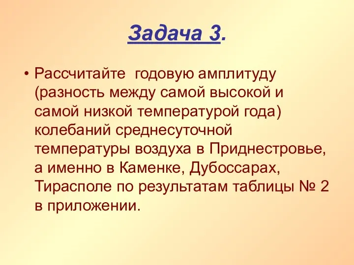 Задача 3. Рассчитайте годовую амплитуду (разность между самой высокой и самой