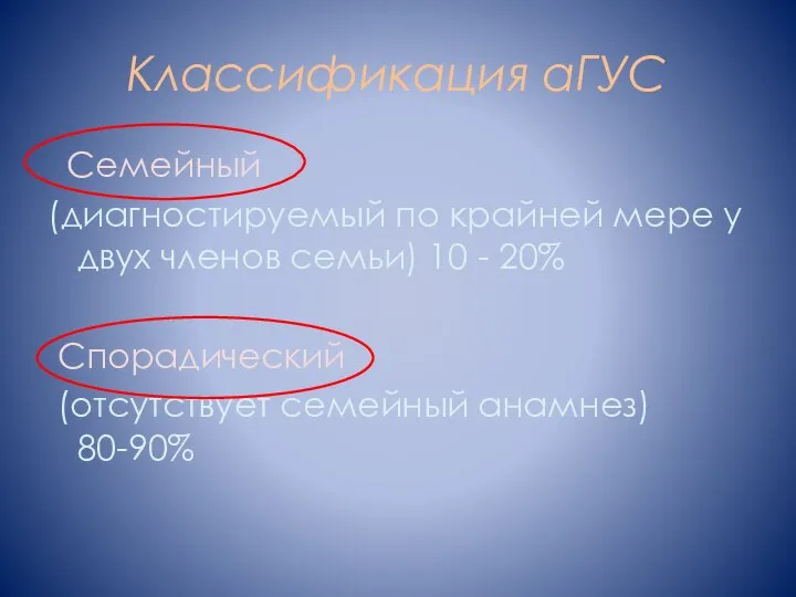 Классификация аГУС Семейный (диагностируемый по крайней мере у двух членов семьи)