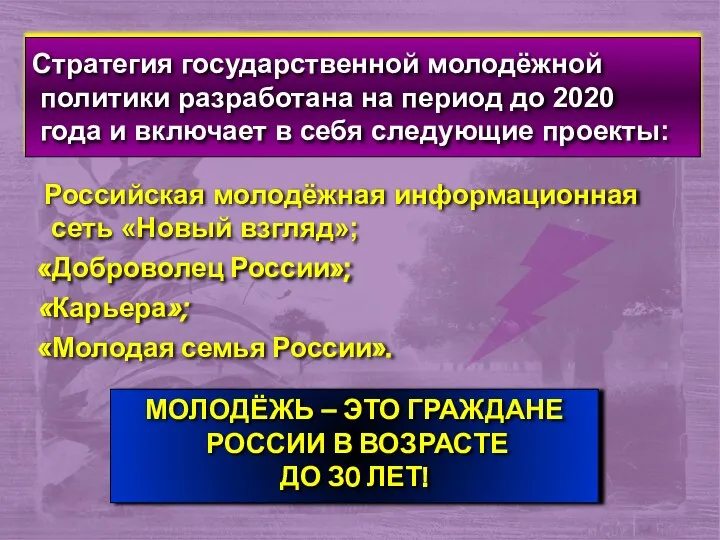 Стратегия государственной молодёжной политики разработана на период до 2020 года и