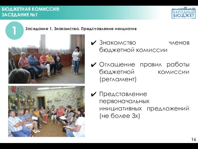 БЮДЖЕТНАЯ КОМИССИЯ: ЗАСЕДАНИЕ №1 Заседание 1. Знакомство. Представление инициатив 1 Знакомство