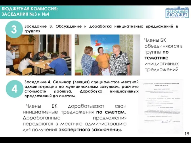 БЮДЖЕТНАЯ КОМИССИЯ: ЗАСЕДАНИЯ №3 и №4 Заседание 3. Обсуждение и доработка