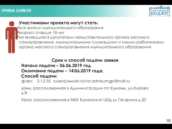 ПРИЕМ ЗАЯВОК Участниками проекта могут стать: все жители муниципального образования возраст