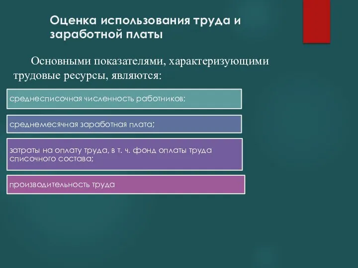 Оценка использования труда и заработной платы Основными показателями, характеризующими трудовые ресурсы, являются: