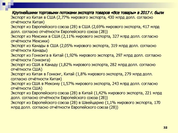 Крупнейшими торговыми потоками экспорта товаров «Все товары» в 2017 г. были