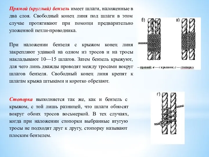 Прямой (круглый) бензель имеет шлаги, наложенные в два слоя. Свободный конец