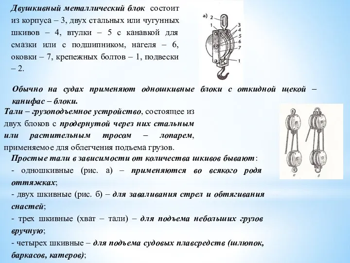 Двушкивный металлический блок состоит из корпуса – 3, двух стальных или