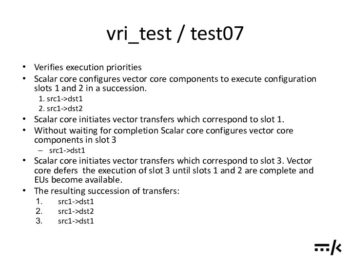 vri_test / test07 Verifies execution priorities Scalar core configures vector core